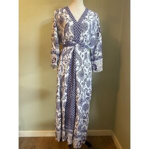 Soft Surroundings Maxi Dress purple White Floral boho Flowy whimsi resort medium